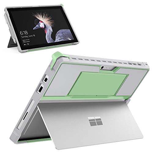 MoKo Funda Compatible con Microsoft Surface Pro 7 Plus/7/6/5/4/Pro 2017/Pro LTE, Protección Resistente Funda con Soporte de Pluma para Surface Pro 2017/Pro 6/5/4/LTE Tableta, Verde+Gris