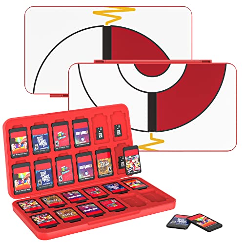 MoKo Funda para Almacenamiento de Switch Juegos Compatible con Nintendo Switch OLED/Switch/Switch Lite, Organizador de 24 Tarjetas de Juego Impermeable Estuche - Blanco & Rojo Bola de Elfo