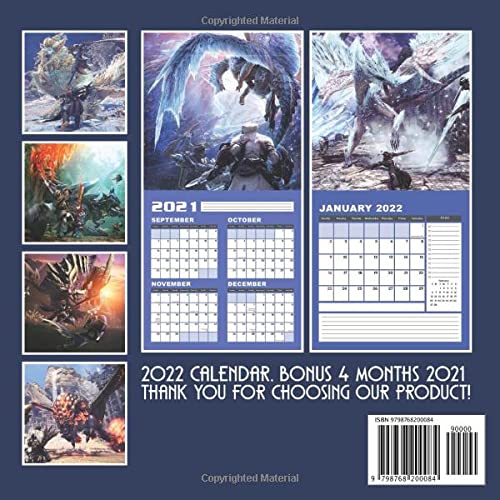 Monster Hunter World Calendar 2022: Video Games January 2022 - December 2022 OFFICIAL Squared Monthly Calendar, 12 Months | BONUS Last 4 Months 2021
