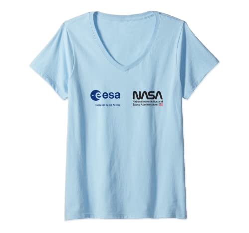 Mujer Camisa de la NASA de la ESA, camisa de la NASA, logotipo del pecho de la cooperación de la Agencia Espacial de la UE y los Estados Camiseta Cuello V