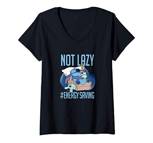 Mujer Disney Lilo & Stitch Sleeping Not Lazy Hashtag Energy Saving Camiseta Cuello V