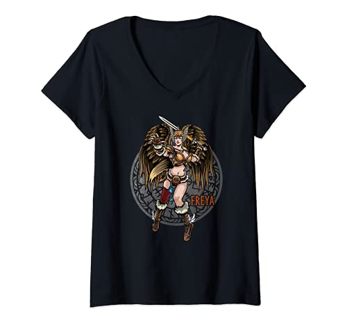 Mujer Freya Mitología nórdica Viking Valkyrie Diosa nórdica Camiseta Cuello V