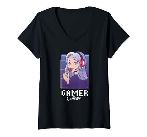 Mujer Gamer Mom Anime Pro Gamers Girl Online Block Game Camiseta Cuello V