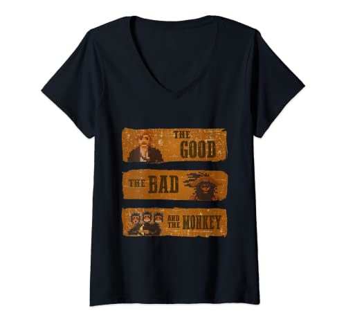 Mujer good bad monkey videogame western island tshirt geek Camiseta Cuello V