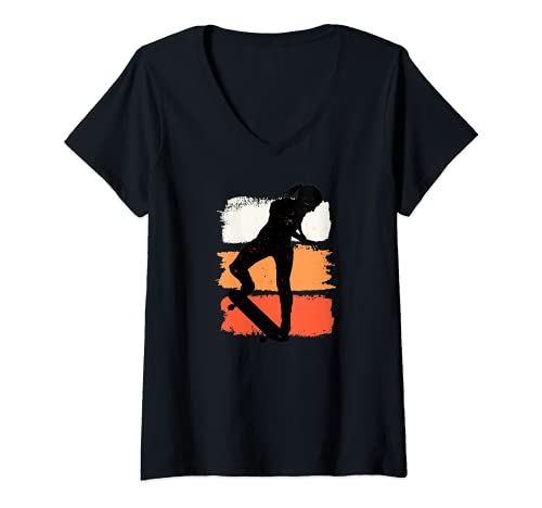 Mujer Niñas Skateboarding Skateboarder Mujeres Patinador Skate Mujeres Camiseta Cuello V