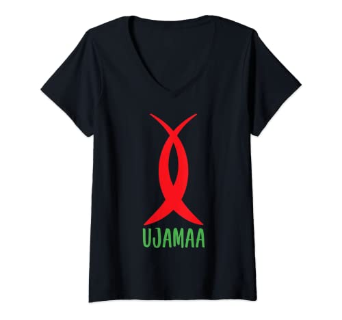 Mujer Ujama Kwanzaa Cooperativa Económica Negra Apoyo Empresarial Camiseta Cuello V