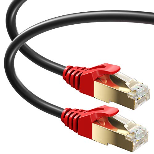MutecPower 15m Cat 7 Impermeables para Exteriores - RJ45 Cable de Red ethernet Latiguillo para soterramiento Directo - SSTP - 600 MHz - Negro 15 Metros con Bridas y Clips