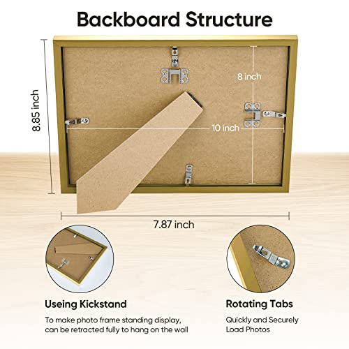 Nacial Juego de 4 marcos de fotos dorados de 20 x 25 cm, marco de fotos de 13 x 18 cm, de PVC con paspartú y cristal de plexiglás, marco extraíble para collage, retratos, cómics