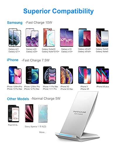 NANAMI Cargador Inalámbrico Rápido,Qi Inalámbrica Carga Rápida 10W y Estándar 7.5W para iPhone 13/12/11/11 Pro/XS/XS MAX/XR/X/8 Plus/8,Wireless Quick Charger para Samsung Galaxy S21 S20 S10 S9 S8 S8+