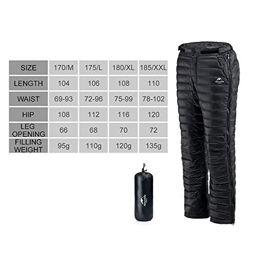 Naturehike Pantalones Gruesos de Invierno Pantalones de esquí de Nieve Calor térmico Pantalones de plumón Calientes a Prueba de Viento al Aire Libre (Negro XL)