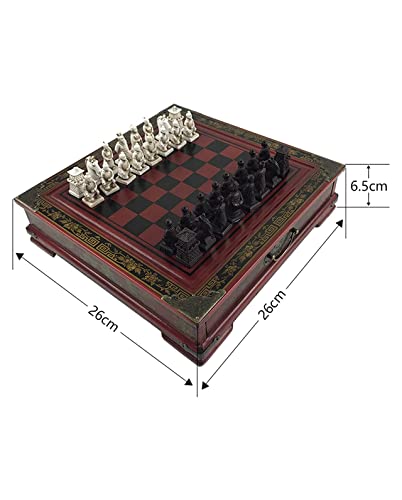 New Wood Chess Set Chinese Retro Terracotta Warriors Chess Wood Do Old Carving Resin Chessman Christmas Birthday Premium Giftinternational Chess Pieces