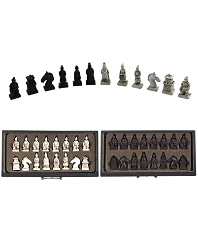 New Wood Chess Set Chinese Retro Terracotta Warriors Chess Wood Do Old Carving Resin Chessman Christmas Birthday Premium Giftinternational Chess Pieces