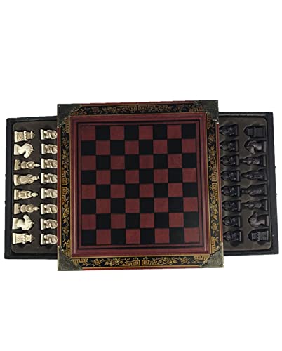 New Wood Chess Set Chinese Retro Terracotta Warriors Chess Wood Do Old Carving Resin Chessman Christmas Birthday Premium Giftinternational Chess Pieces