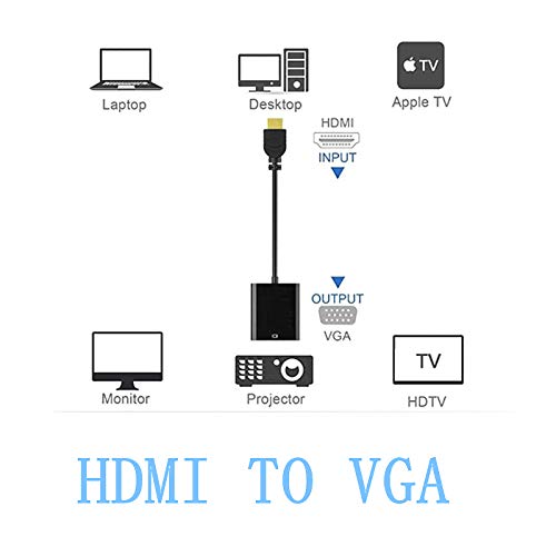 NIAGUOJI - Adaptador HDMI a VGA, 1080P, HDTV, macho a hembra, convertidor de audio para PC, monitor, proyector, HDTV, Xbox, color negro, 1 unidad