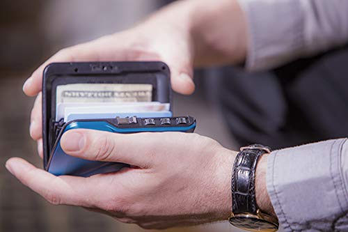 Ögon Smart Wallets - Code Wallet - Cartera de aluminio con cierre a codigo - Tarjetero RFID antirrobo - Capacidad 10 tarjetas y billetes - Azul