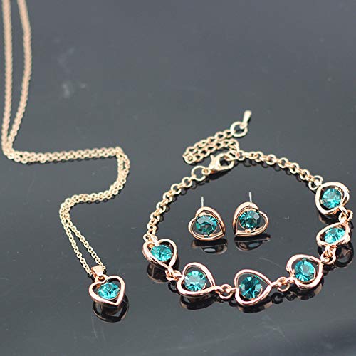 Ogquaton - Juego de joyas de plata Sky Blue Heart con colgante de cristal + pendientes + pulsera para mujeres y niñas, respetuoso con el medio ambiente y práctico