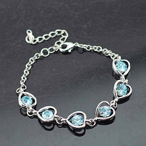 Ogquaton - Juego de joyas de plata Sky Blue Heart con colgante de cristal + pendientes + pulsera para mujeres y niñas, respetuoso con el medio ambiente y práctico