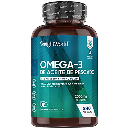 Omega 3 Cápsulas de Alta Dosis 2000mg, Aceite de Pescado Puro 240 Cápsulas - 660 mg de EPA + 440 mg DHA, Suministro de 4 Meses de Perlas Omega 3, Ácidos Grasos Omega 3 EPA y DHA de Alta Absorción