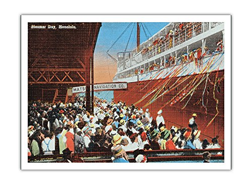 Pacifica Island Art Honolulu - Hawaii Steamer Day - Matson Navigation Company Steamers - Postal de color hawaiano vintage c.1930s - Impresión de papel mate de alta calidad de 61 x 81 cm