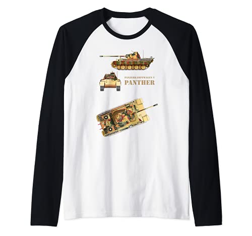 Panzer V Panther Tank WW2 German Panzerkampfwagen 5 Diagram Camiseta Manga Raglan