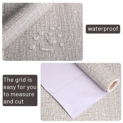 Papel Pintado de Textura de Lino Autoadhesivo Papel Pintado de Pelar Adhesivo Impermeable Retirable de Tela de Hierba Sintética para Decoración hotel Habitación Dormitorio (Gris)