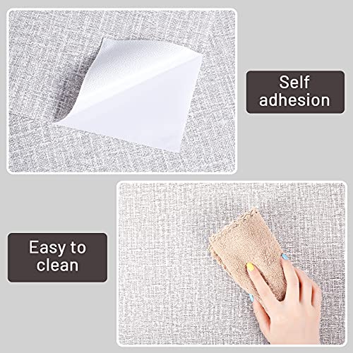 Papel Pintado de Textura de Lino Autoadhesivo Papel Pintado de Pelar Adhesivo Impermeable Retirable de Tela de Hierba Sintética para Decoración hotel Habitación Dormitorio (Gris)