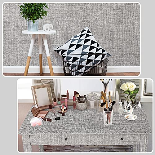 Papel Pintado de Textura de Lino Autoadhesivo Papel Pintado de Pelar Adhesivo Impermeable Retirable de Tela de Hierba Sintética para Decoración hotel Habitación Dormitorio (Gris)