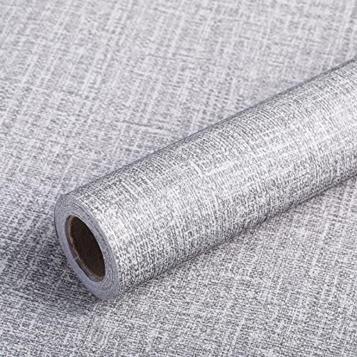 Papel Pintado de Textura de Lino Autoadhesivo Papel Pintado de Pelar Adhesivo Impermeable Retirable de Tela de Hierba Sintética para Decoración hotel Habitación Dormitorio (Gris)