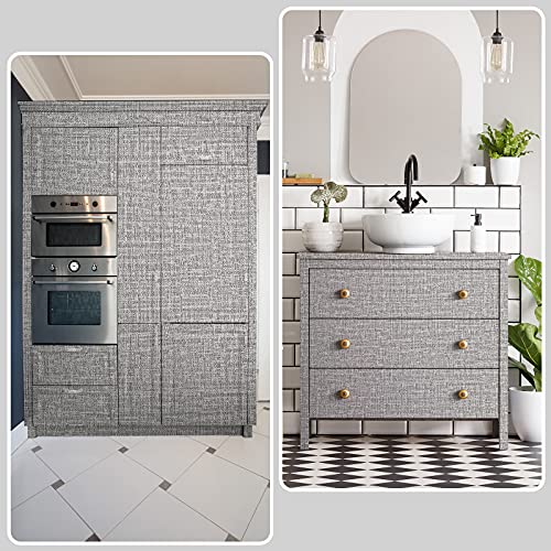 Papel Pintado de Textura de Lino Autoadhesivo Papel Pintado de Pelar Adhesivo Impermeable Retirable de Tela de Hierba Sintética para Decoración hotel Habitación Dormitorio (Gris)