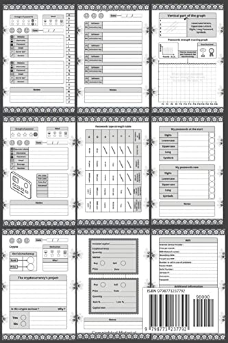 Password book: Alphabetical passwords logbook with ( tracking graph, passwords type strength table, pages of : Softwares activation keys, Sim card, Credit card, WiFi, Cryptocurrency…)