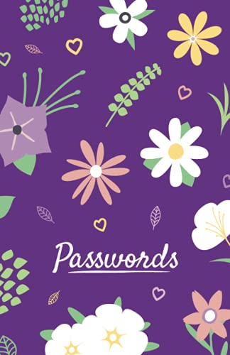 Password notebook, purple: Floral design password notebook for seniors, large print