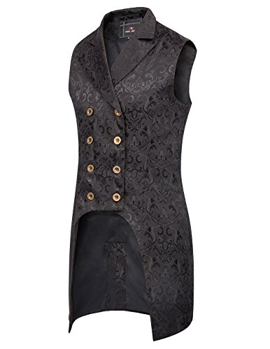 PaulJones Chaqueta de Hombre Abrigo Retro Vintage Steampunk Gothic Jacquard Talla S Negro