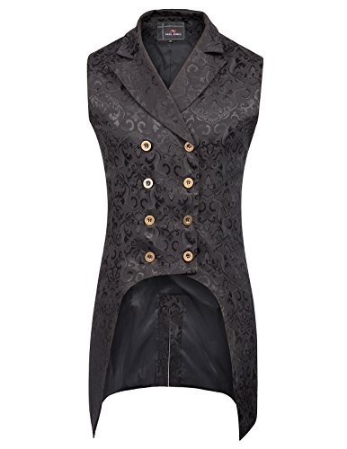 PaulJones Chaqueta de Hombre Abrigo Retro Vintage Steampunk Gothic Jacquard Talla S Negro