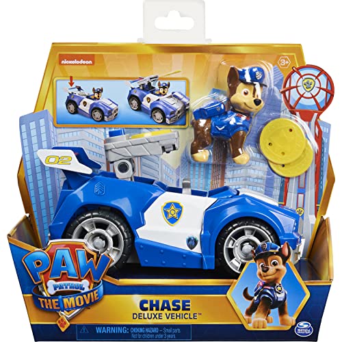 PAW PATROL, vehículo de Juguete transformable Deluxe de Chase de la película con Figura de acción Coleccionable, Juguetes para niños a Partir de 3 años