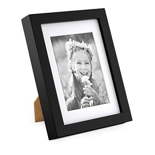 Photolini Juego de 2 Marcos Modernos de Madera Maciza Profundos, en Color Negro, de 13x18 cm con paspartú de 9x13 cm | Marcos para Fotos | Marcos para Retratos | Marcos Intercambiables