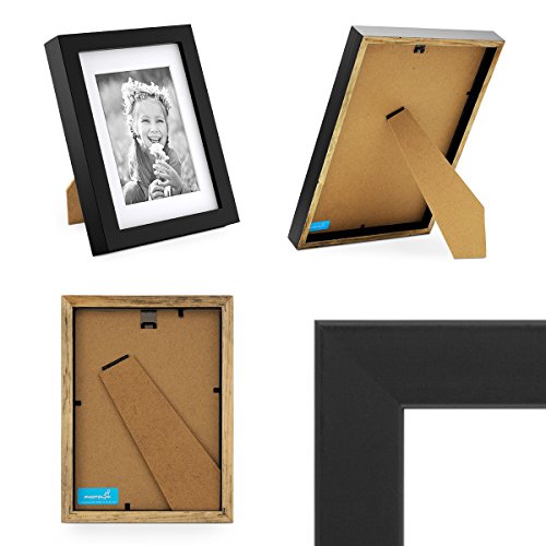 Photolini Juego de 2 Marcos Modernos de Madera Maciza Profundos, en Color Negro, de 13x18 cm con paspartú de 9x13 cm | Marcos para Fotos | Marcos para Retratos | Marcos Intercambiables