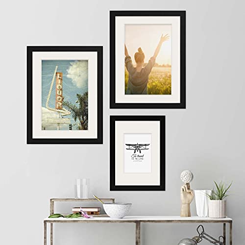 Photolini Juego de 3 Marcos Modernos 21x30 cm y 30x40 cm Basic Collectioncon paspartú, Negro, de MDF, Incluyendo Accesorios | Collage de Fotos | galería de imágenes