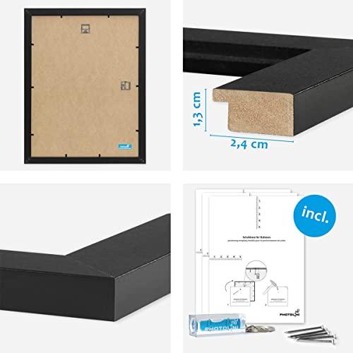 Photolini Juego de 3 Marcos Modernos 21x30 cm y 30x40 cm Basic Collectioncon paspartú, Negro, de MDF, Incluyendo Accesorios | Collage de Fotos | galería de imágenes