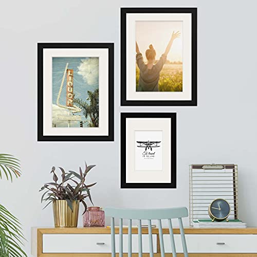 Photolini Juego de 3 Marcos Modernos 21x30 cm y 30x40 cm Basic Collectioncon paspartú, Negro, de MDF, Incluyendo Accesorios | Collage de Fotos | galería de imágenes