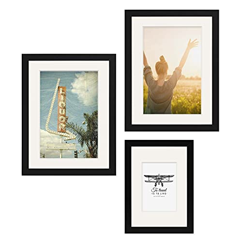 Photolini Juego de 3 Marcos Modernos 21x30 cm y 30x40 cm Basic Collectioncon paspartú, Negro, de MDF, Incluyendo Accesorios | Collage de Fotos | galería de imágenes