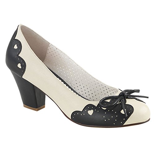 Pin Up Couture WIGGLE-17 Blk-Cream Faux Leather UK 3 (EU 36)