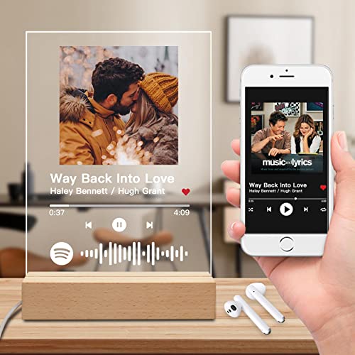 Placa Spotify Personalizada Marco de Fotos Spotify Personalizado con Luz Nocturna LED Fotos Personalizadas con Código de Spotify Escaneable Regalos Personalizados con Foto (sin base)