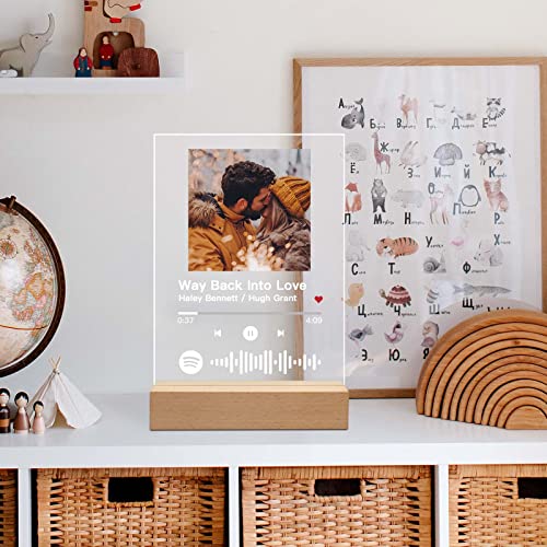 Placa Spotify Personalizada Marco de Fotos Spotify Personalizado con Luz Nocturna LED Fotos Personalizadas con Código de Spotify Escaneable Regalos Personalizados con Foto (sin base)