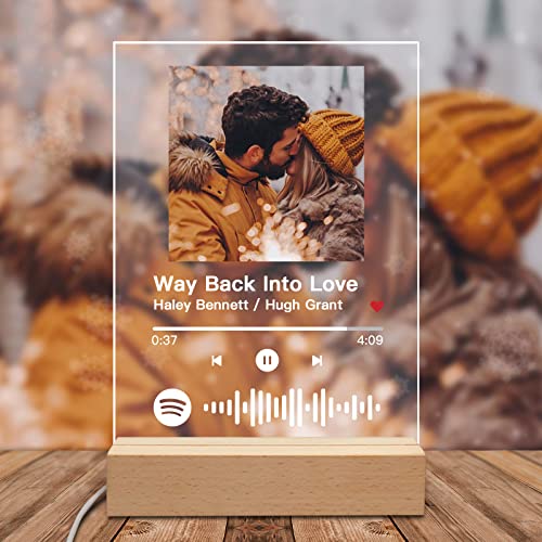 Placa Spotify Personalizada Marco de Fotos Spotify Personalizado con Luz Nocturna LED Fotos Personalizadas con Código de Spotify Escaneable Regalos Personalizados con Foto (sin base)