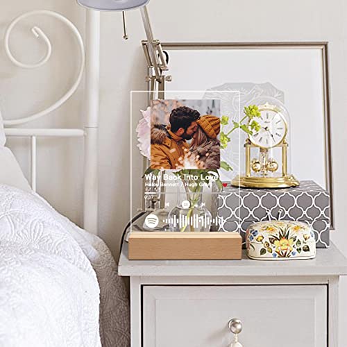 Placa Spotify Personalizada Marco de Fotos Spotify Personalizado con Luz Nocturna LED Fotos Personalizadas con Código de Spotify Escaneable Regalos Personalizados con Foto (sin base)