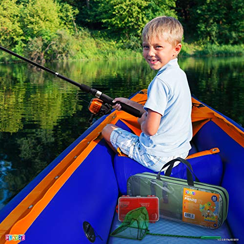 Play22 - Juego de 32 cañas de Pescar para niños, Incluye Aparejos de Pesca, Equipo de Pesca, señuelos de Pesca, Red, Bolsa de Transporte, Equipo de Pesca Completo para niños y niñas