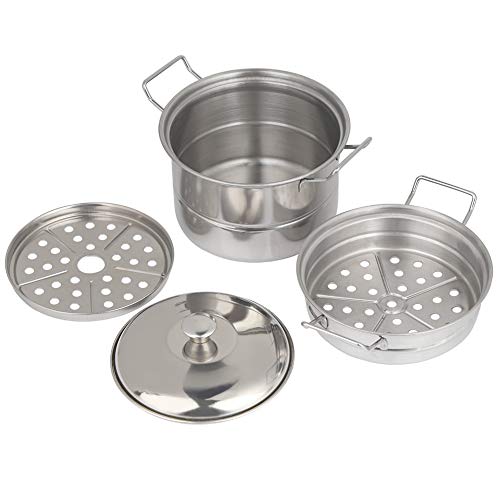 Playtoy Steamer Pot, mini olla de vapor de juguete de acero inoxidable para niños, ligera, para suministros de cocina de juguete, productos de cocina de juguete