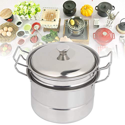 Playtoy Steamer Pot, mini olla de vapor de juguete de acero inoxidable para niños, ligera, para suministros de cocina de juguete, productos de cocina de juguete