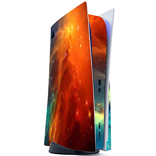 PlayVital Pegatina Completa para PS5 Edición Normal Calcomanía Vinilo para Playstation 5 Consola&Control&Estación de Recarga&Control Remoto&Audífonos Adhesivo Piel para PS5-Universo Naranja