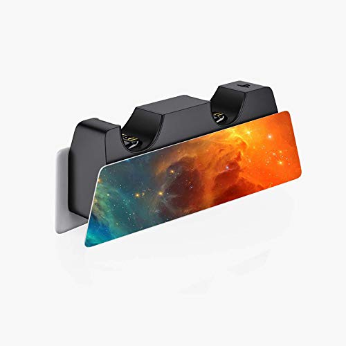 PlayVital Pegatina Completa para PS5 Edición Normal Calcomanía Vinilo para Playstation 5 Consola&Control&Estación de Recarga&Control Remoto&Audífonos Adhesivo Piel para PS5-Universo Naranja